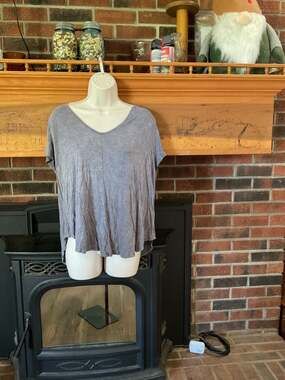 Free People We The Free Sammie Tee Grey V-Neck Oversized T-Shirt with Lattice Ba